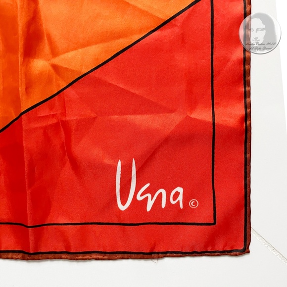 Vera Neumann Silk Scarf Shawl Stole Orange Brown Geometric Print Vintage - Picture 8 of 10